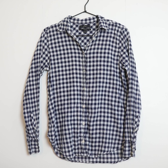 J. Crew Tops - J. Crew Blue & White Checkered Plaid Button Down Shirt Size 2